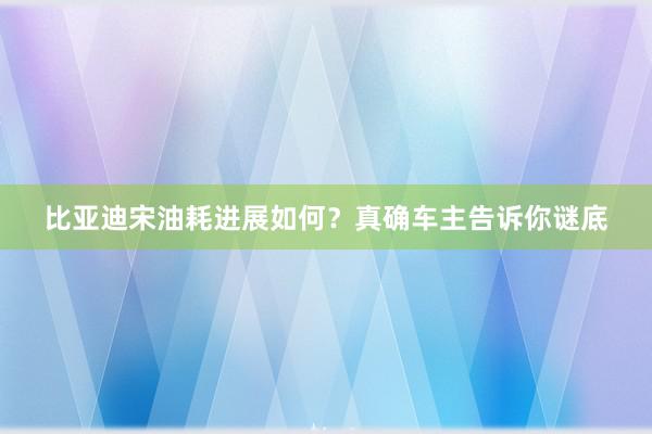 比亚迪宋油耗进展如何？真确车主告诉你谜底