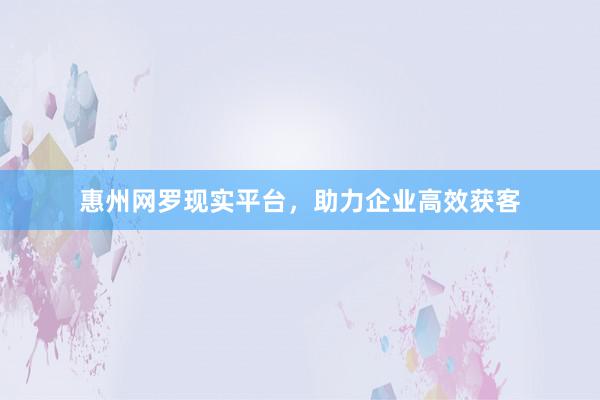 惠州网罗现实平台，助力企业高效获客
